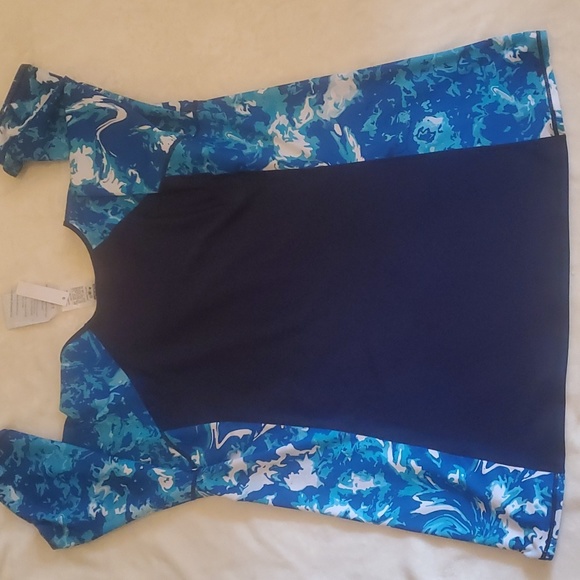 Women's Loose Fit Margaux Swim Top, Size 2X, Blue - Picture 5 of 5